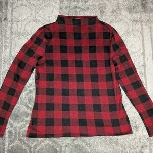beachlunchlounge Red and Black Checkered Long Sleeve Top